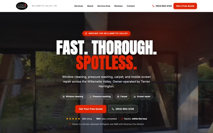 La pagina de inicio de Code 3 Cleaning, un Sitio Web Pro hecho por Opervo
